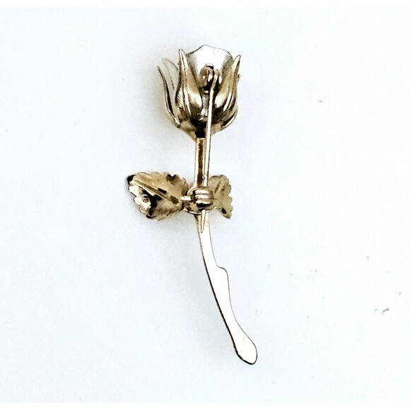 Vintage Rose Brooch Gold & Silver Metal Long Stem 2" GIFT EUC! - Picture 4 of 6